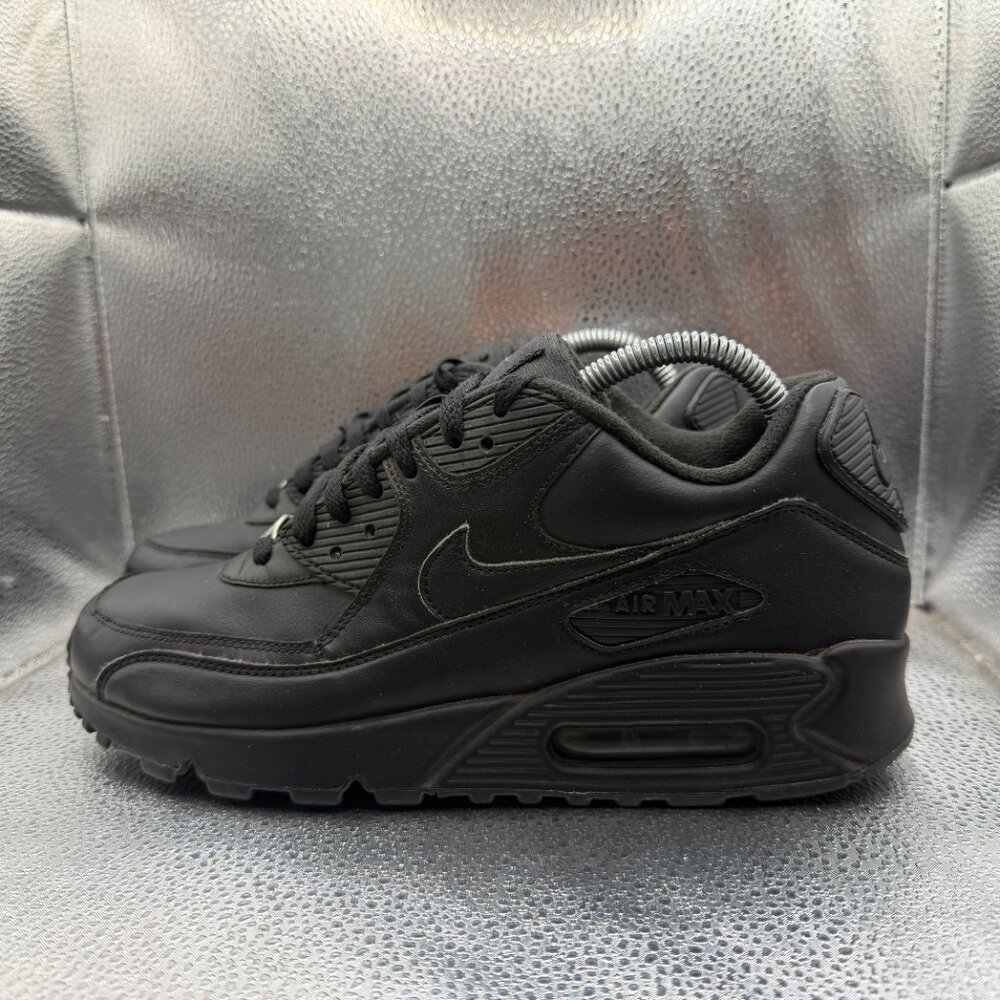 Size 8 Nike Air Max 90 Black Leather Essential Mens Athletic Sneakers 302519-001 - Picture 7 of 10